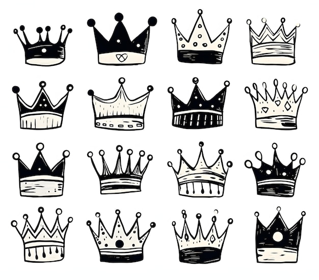 Photo collection or set of high detailed hand drawn crowns for design