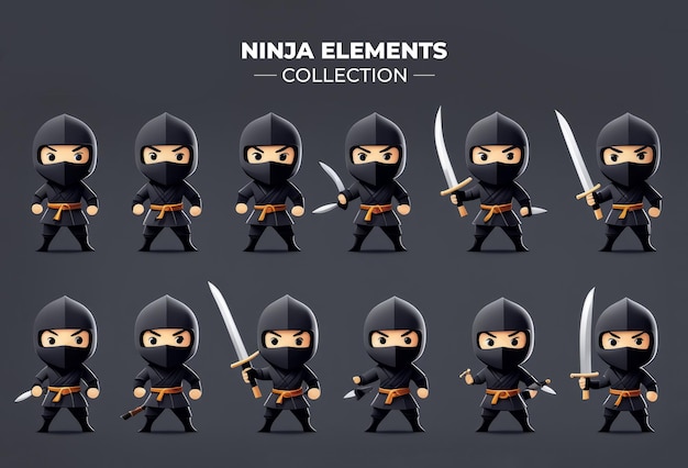 Collection set of ninja elements