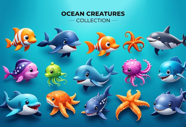 Collection set of Ocean Creatures elements