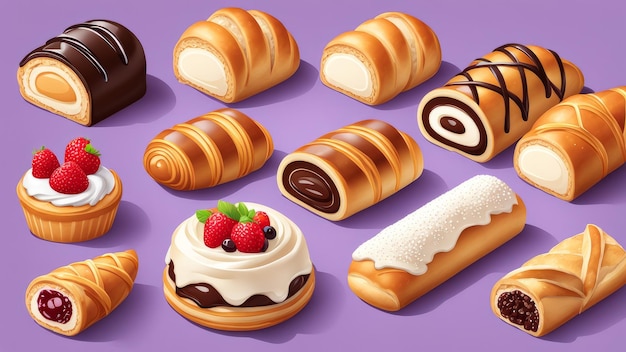 Collection set of Pastries elements