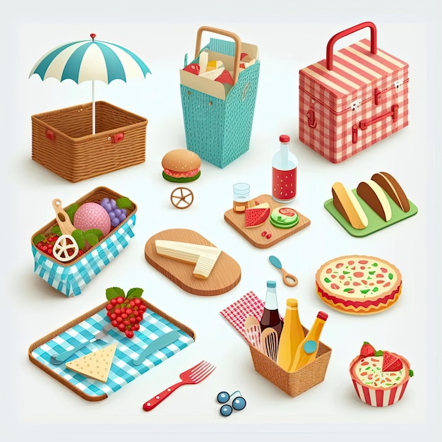 Collection set of picnic white background Made by AIArtificial intelligence