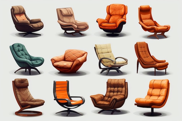 Collection Set of Recliner Lazy Chair Couches Generative AI