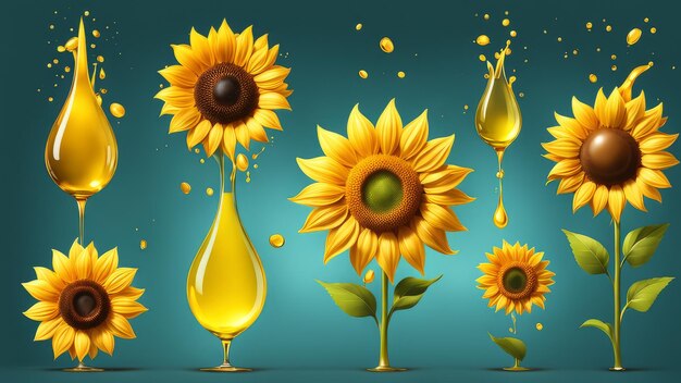 Collection set of Sunflower Oil Splashes elements