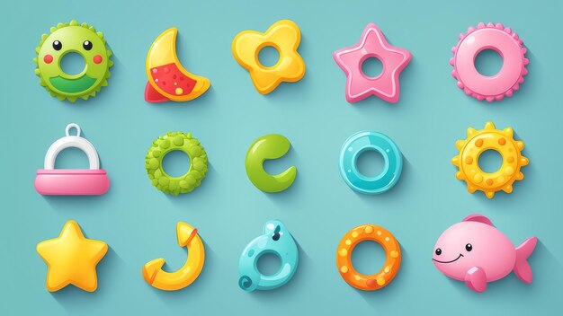 Collection set of teething toy elements