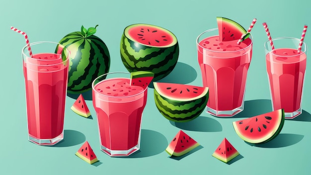 Photo collection set of watermelon juice elements