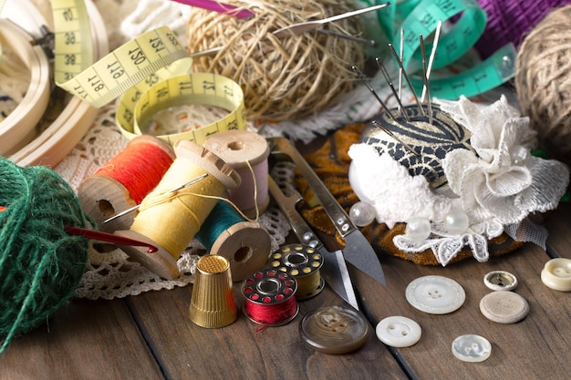 A collection of sewing supplies including a measuring tape, a measuring tape, and a measuring tape.