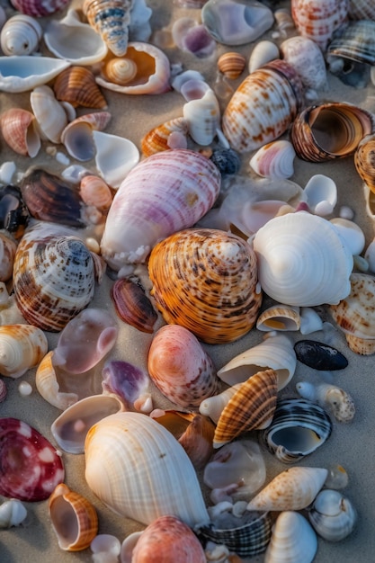 A collection of shells on a beach