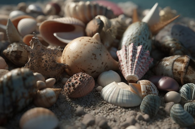 A collection of shells on a beach