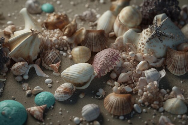 A collection of shells and shells are on a table.