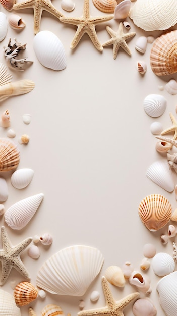 白い背景に貝殻と貝殻のコレクション。