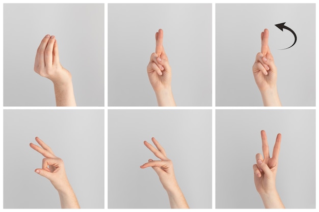 Photo collection of sign language hand gestures