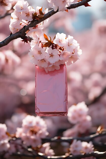 Photo collection of silk rectangular card hanging on cherry blossom branches wit vintage nature hang tag