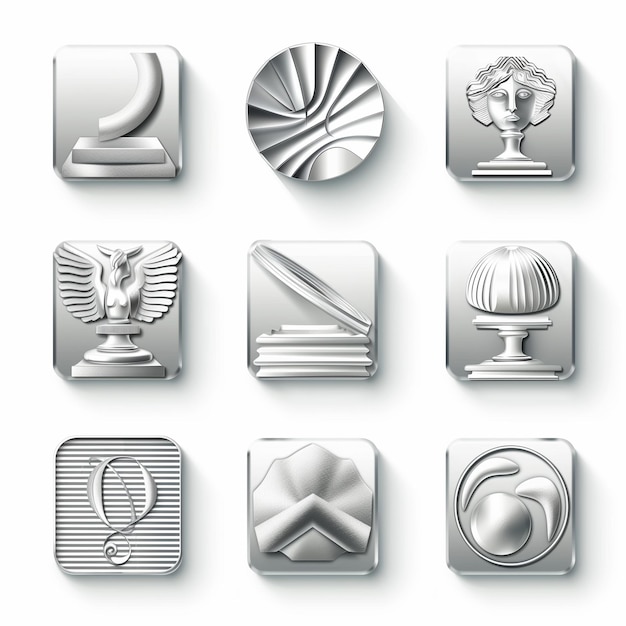 коллекция серебряных и серебряных квадратов с серебряным дизайном
