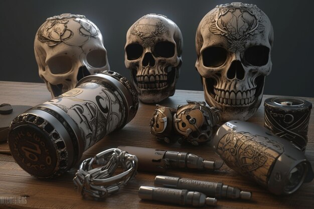 A collection of skulls and skulls with the word pdd on them.