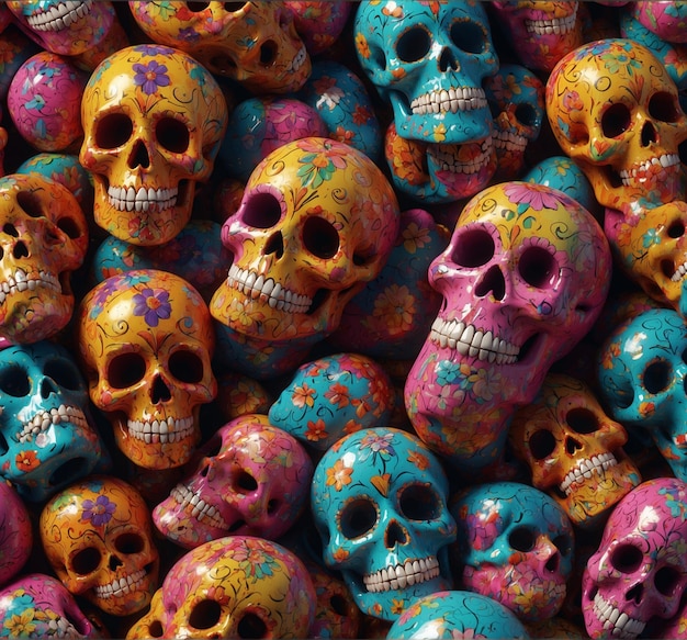 A collection of skulls with the word  petrified  on them