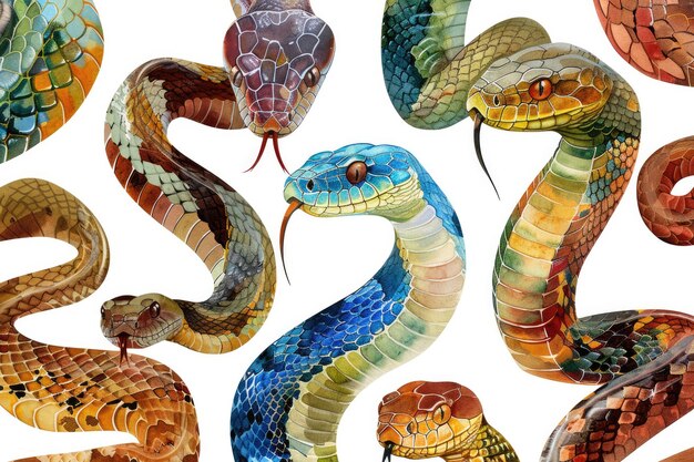 a collection of snakes including one of which has a snake on it