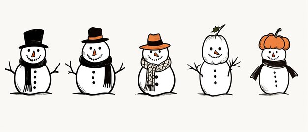 Photo the collection of snowman wear a winter theme resource about winter and christmas generative ai