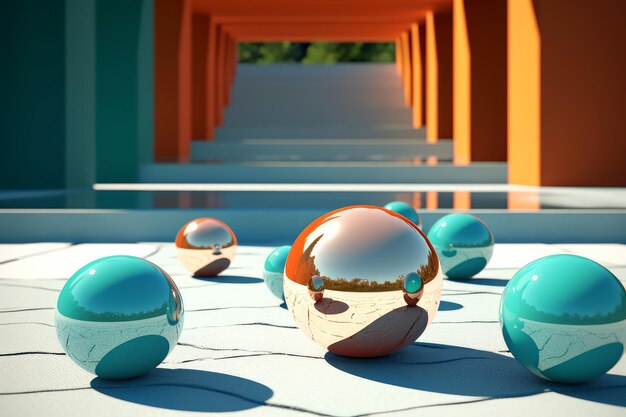 A collection of spheres on a sunny day