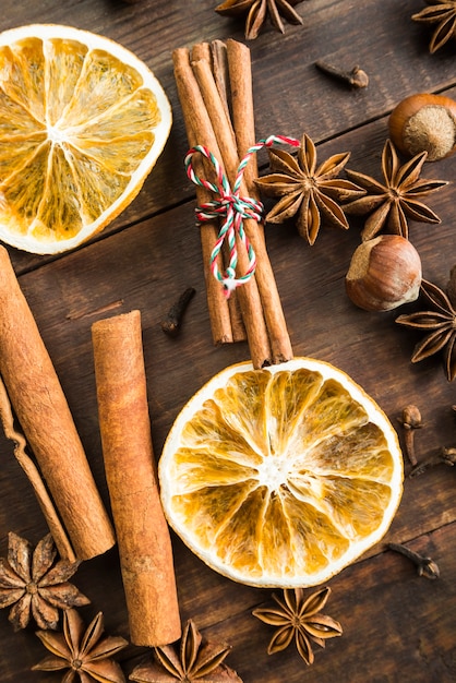 Collection of spices for mulled wine and pastry