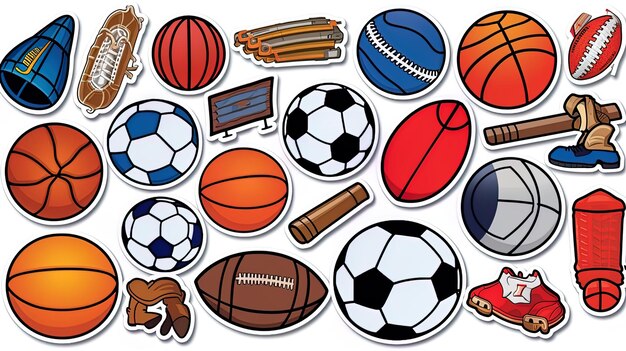 Photo a collection of sports and footballs including one that has the word football on it