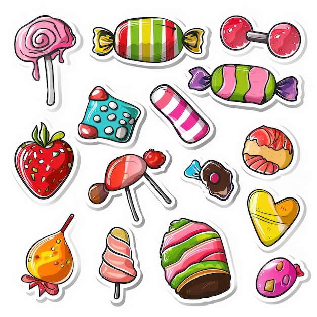 Photo collection sticker of candy white background vector illustration