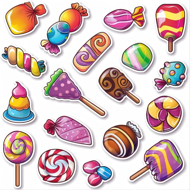 Photo collection sticker of candy white background vector illustration