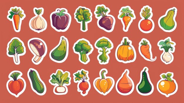 Photo a collection of stickers featuring different types of vegetables perfect for food and nutrition projects