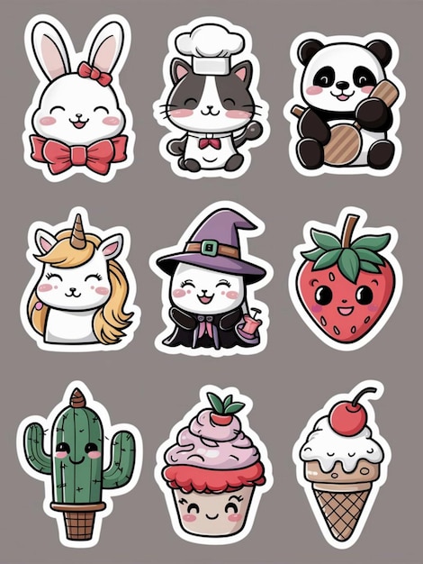 Photo a collection of stickers for a party called cat and cactus