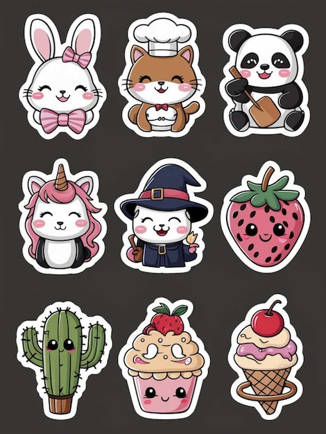 a collection of stickers with a cat and a cactus on the top