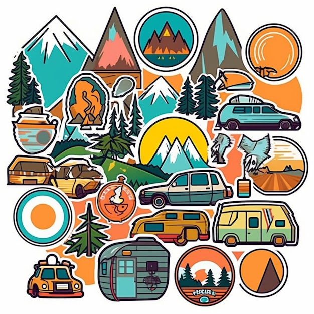 A collection of stickers with different types of camping items generative ai