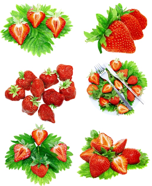 Collection of strawberries on white background. Isolated