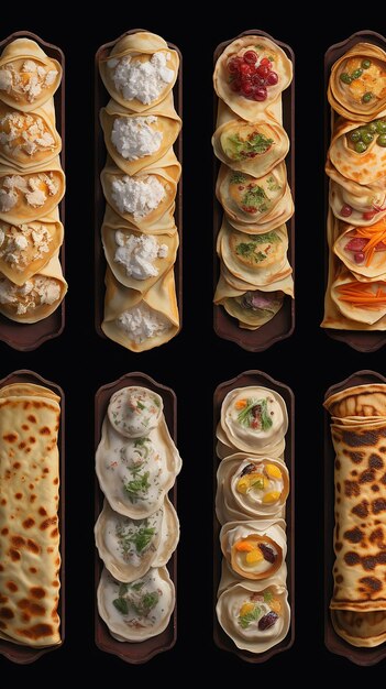 Photo collection of stuffed crepes