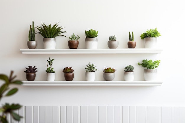 Collection of succulents in stylish ceramic pots on the wooden table Minimalistic ho Generative AI