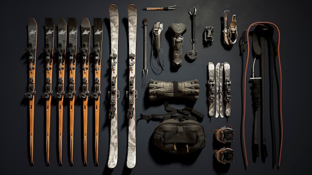 a collection of swords and a gun with a black handle