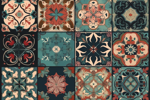 A collection of tiles with different colors and designs