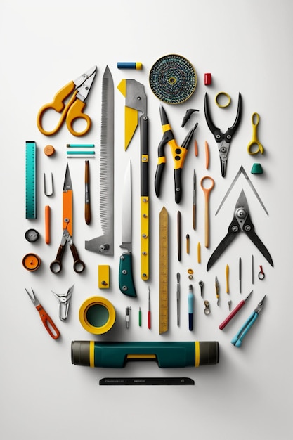 A collection of tools including a ruler, a ruler, a ruler, a ruler, and a ruler.