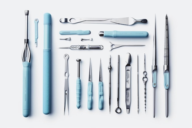 A collection of tools including a surgical tool.