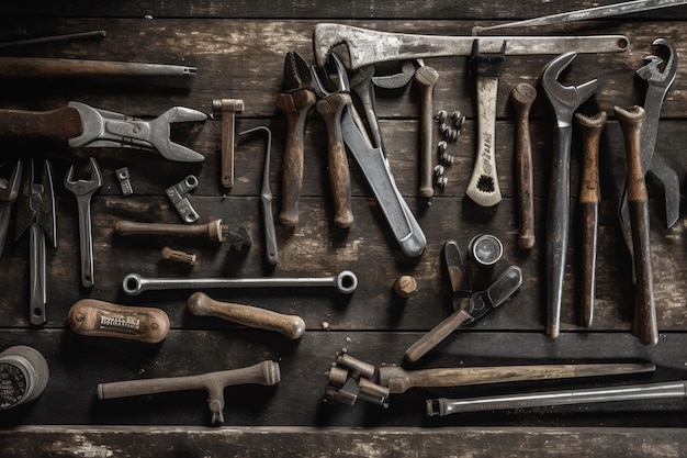 A collection of tools including a wrench, a wrench, and a wrench.