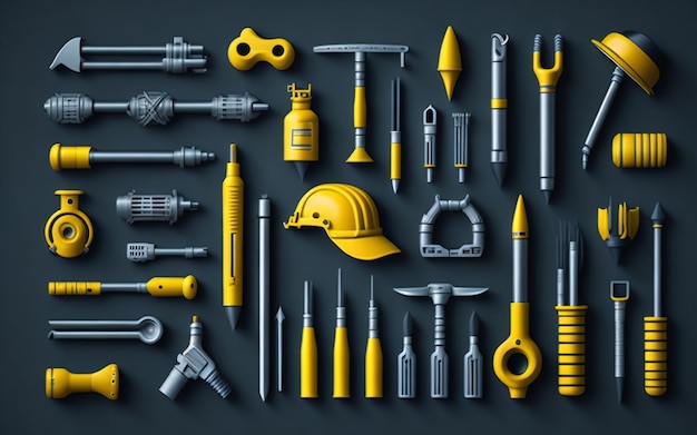 Photo a collection of tools including a yellow helmet and a yellow helmet