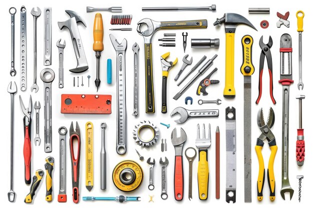 Collection of tools on white background