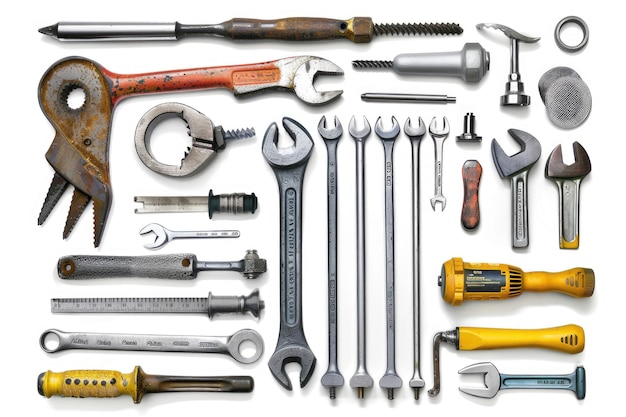 Collection of tools on white background