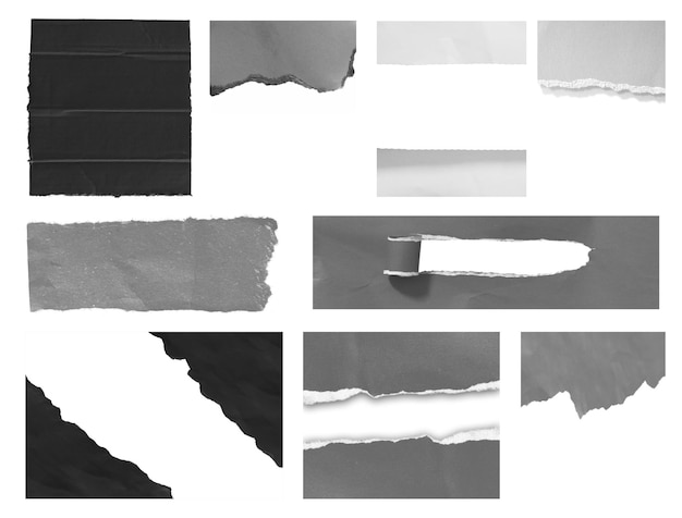 Photo collection of torn paper isolated texture background with copy space for text