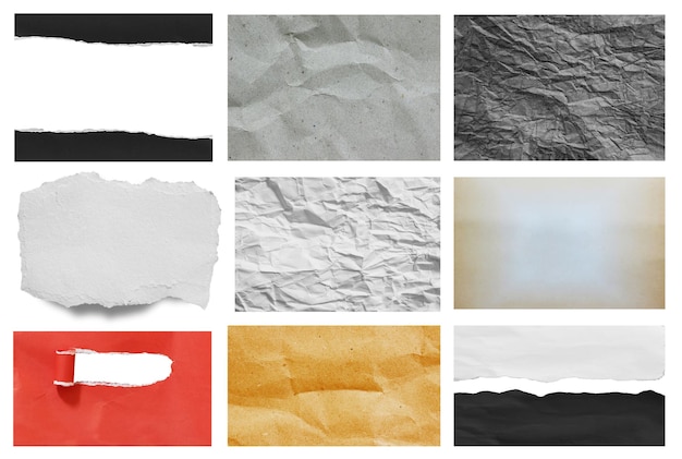 Photo collection of torn paper isolated on white background