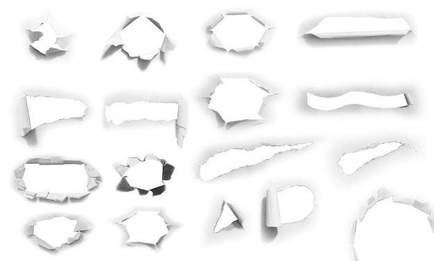 Collection of torn paper isolated on white background