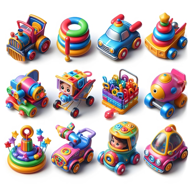 Photo a collection of toy cars with different shapes and sizes of children