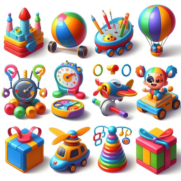 a collection of toys including a toy with different shapes and sizes