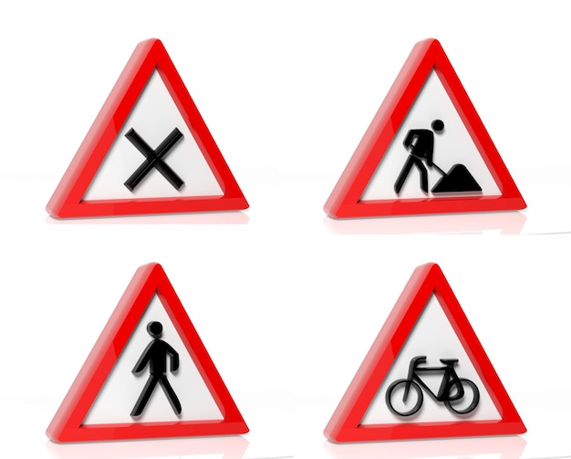 Photo collection of traffic signs isolated on white background