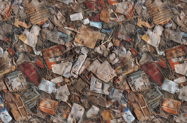 Collection of trash and junk that can be recycled. garbage texture background.