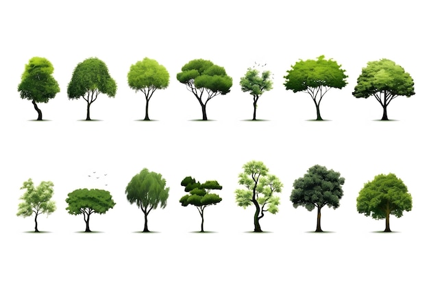 Collection of trees Isolated on white background exotic tropical tree for design