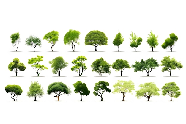 Коллекция деревьев изолирована на белом фоне экзотическое тропическое дерево для дизайна